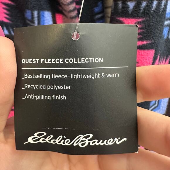Eddie Bauer Black Pink Blue Aztec Pullover Quest Fleece 1/4 Zip Jacket Med NEW - Picture 8 of 8